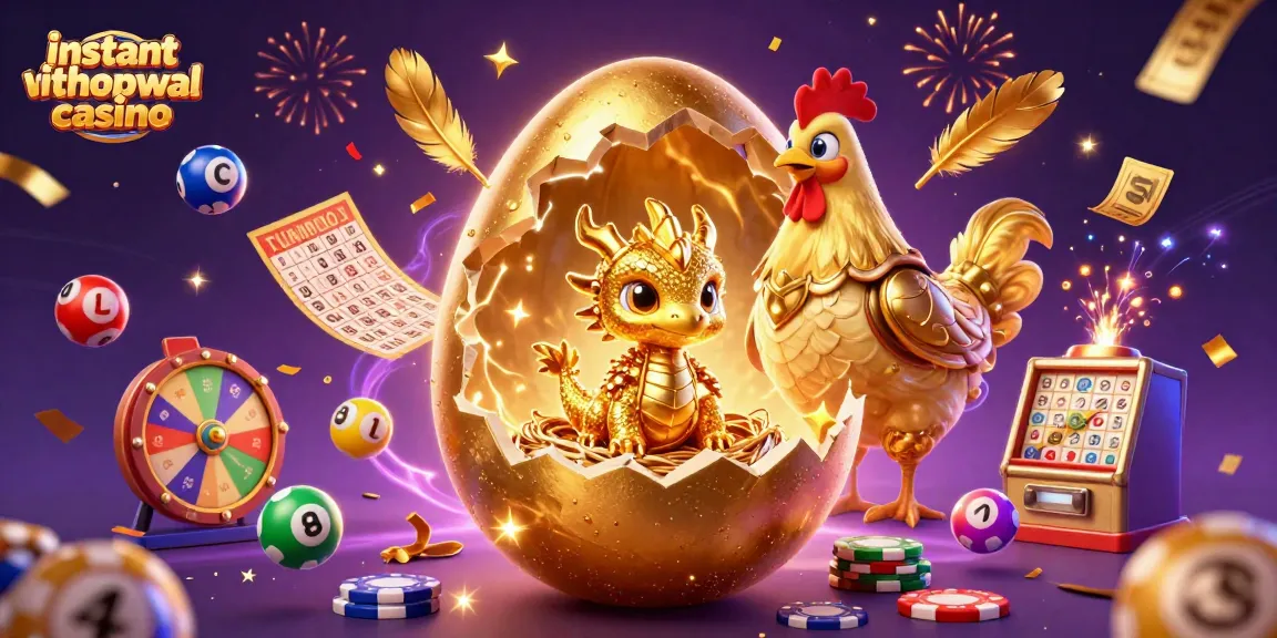 Experience the excitement of an instant withdrawal casino with golden dragon and vibrant lottery elements.